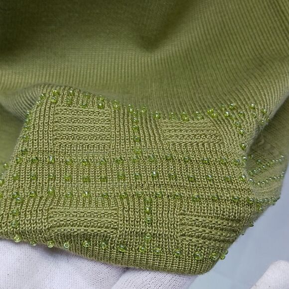 Requirements Beaded Acrylic V-Neck Pullover Sweater Lightweight Womans 1X. Green - Picture 6 of 15